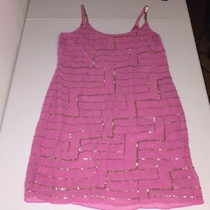 Pink and gold sequin dress